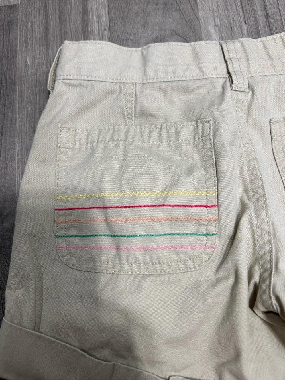 Oshkosh B'gosh Girls Khaki Embroidered Floral Back Pocket Shorts 7